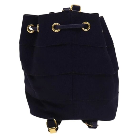 Salvatore Ferragamo Vala Chain Backpack Canvas Navy Gold Auth BA3335 main image 15